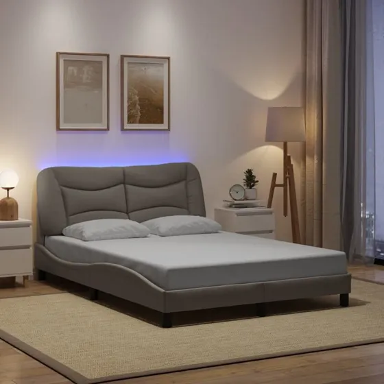 Sengeramme Hvar 140x190 cm med LED, gråbrun stof