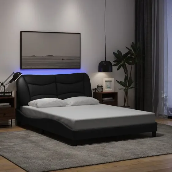 Sengeramme Hvar 140x200 cm med LED - Sort stof