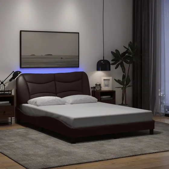 Sengeramme Hvar 140x200 cm med LED – mørkebrun stof