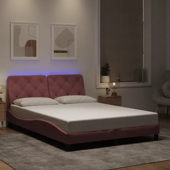 Sengeramme 120x200 cm i pink velour med LED