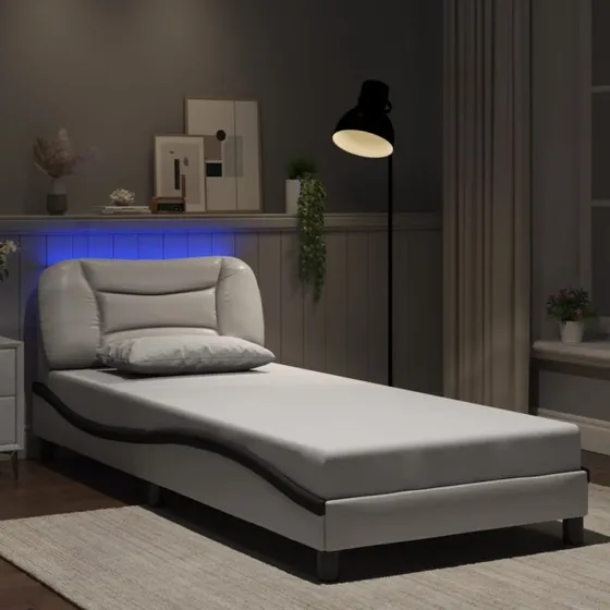 Sengeramme Hvar 80x200 cm med LED – hvid/sort