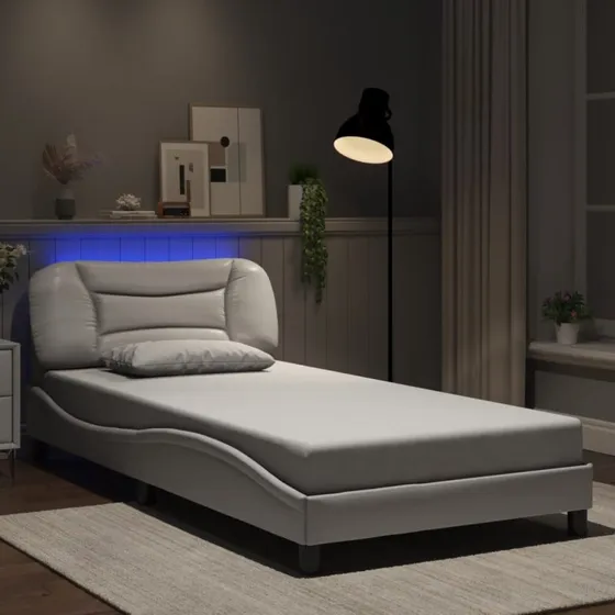 Hvar sengeramme med LED 100x200 cm - hvid (uden madras)