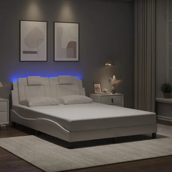 Sengeramme Viana med LED 140x190 cm - Hvid