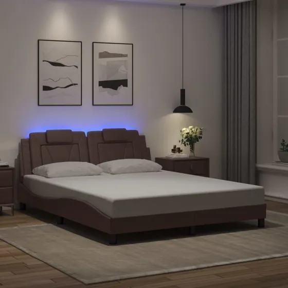 Viana sengeramme 160x200 med LED – brun (uden madras)
