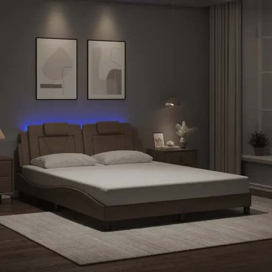 Viana sengeramme 160x200 med LED – cappuccino kunstlæder
