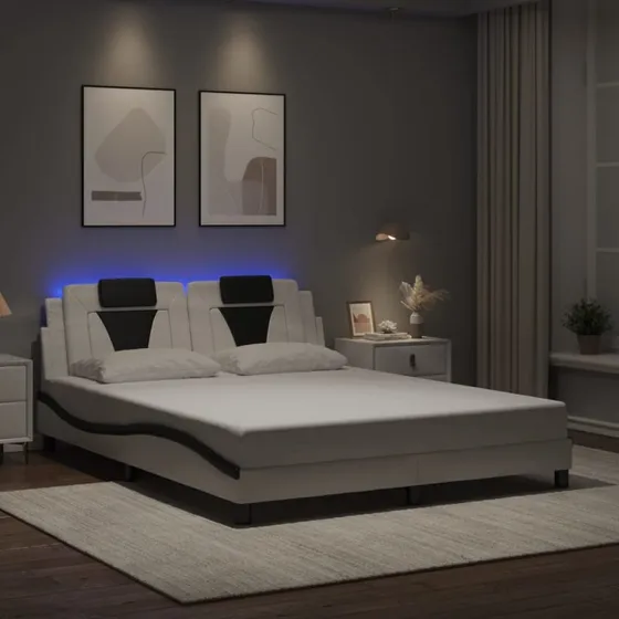 Viana sengeramme 160x200 med LED – kunstlæder hvid/sort