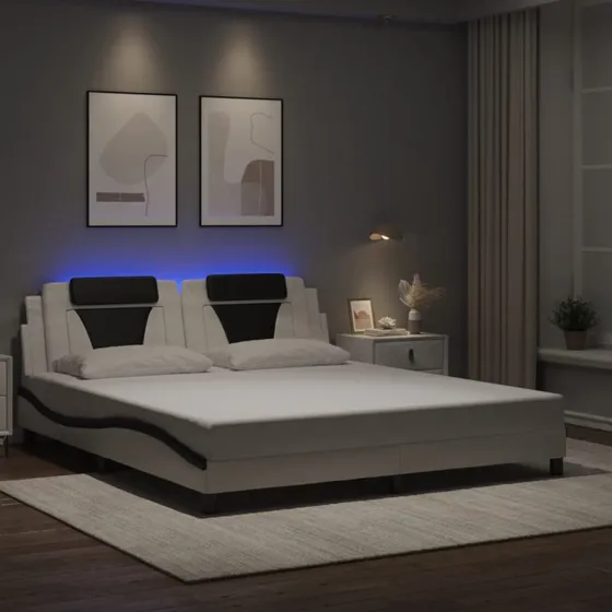Sengeramme Viana 180x200 med LED - Sort/Hvid