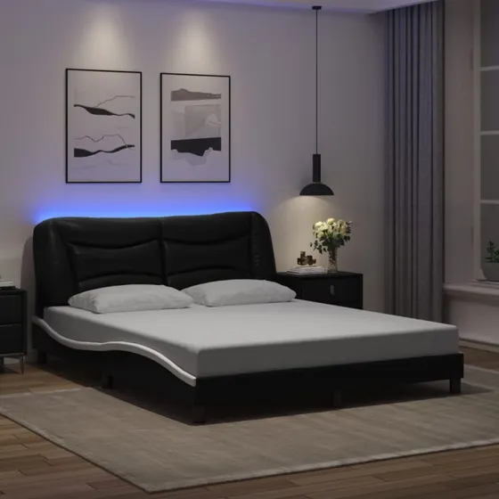 Sengeramme Hvar 160x200 med LED i sort/hvid