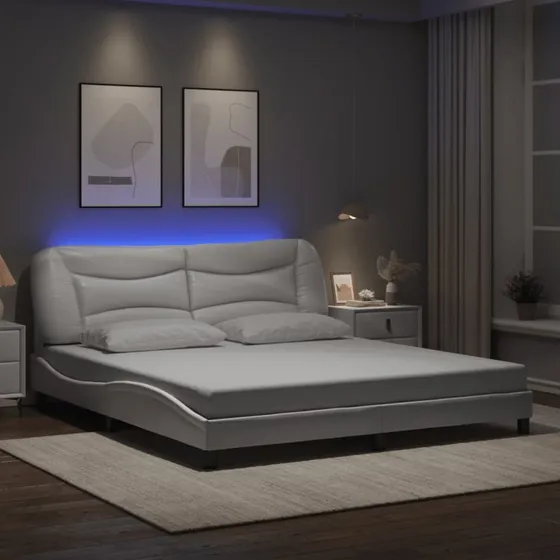 Sengeramme Hvar 180x200 cm med LED – Sort/Hvid