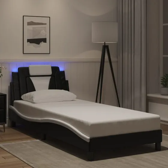 Sengeramme Viana 80x200 med LED - Sort/Hvid (uden madras)