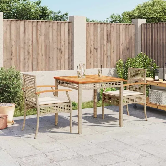 Havemøbelsæt 3 dele i polyrattan beige med hynder