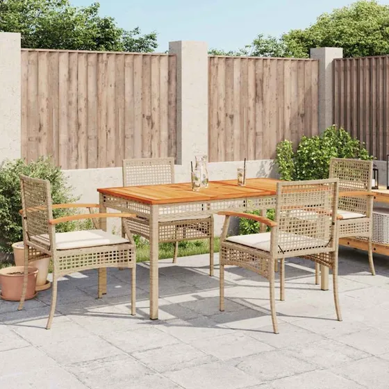Spisebordssæt i polyrattan 5 dele beige med hynder