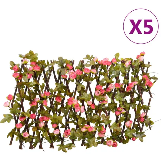 Espalier med kunstig vedbend, udvidelig 180x20 cm (5 stk) pink
