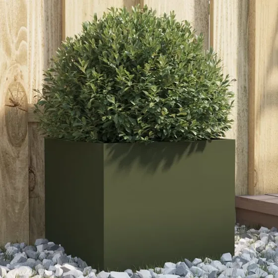 Plantekasse i stål 32×30×29 cm – olivengrøn