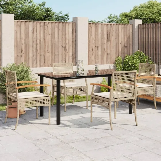 Polyrattan havemøbelsæt 5 dele med hynder, beige