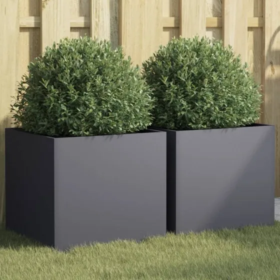 Plantekasser i stål 2 stk. 42x40x39 cm – antracit