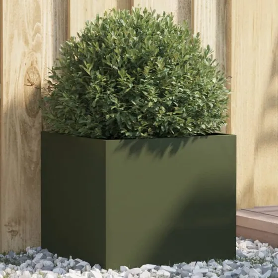 Plantekasse i koldvalset stål 42x40x39 cm – olivengrøn