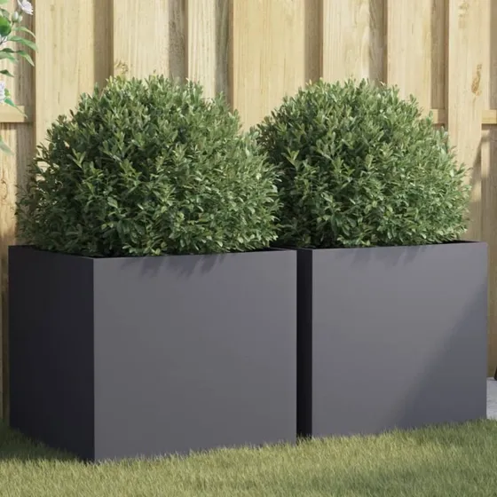 Plantekasser 2 stk. 49x47x46 cm i antracit stål