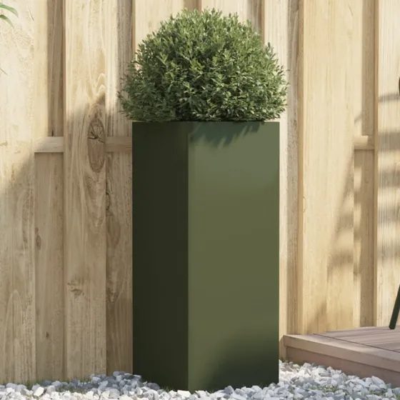 Plantekasse i stål 32x29x75 cm – olivengrøn