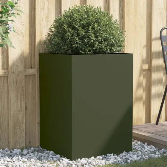 Plantekasse i koldvalset stål 52x48x75 cm – olivengrøn