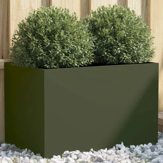 Plantekasse i stål 62x40x39 cm – olivengrøn