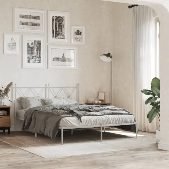 Sengeramme med sengegavl 135x190 cm i hvid metal