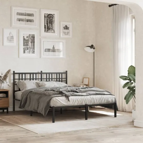 Sengeramme 140x200 cm med sengegavl - Sort metal