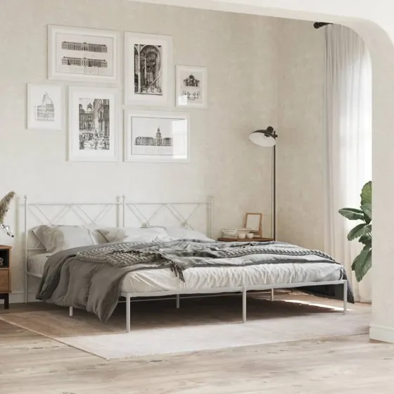 Sengeramme med sengegavl 183x213 cm - metal hvid