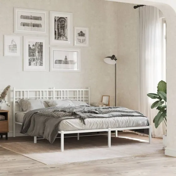 Sengeramme 160x200 cm med sengegavl - metal hvid