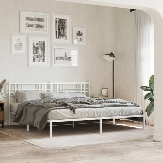 Sengeramme med sengegavl 183x213 cm – hvid metal