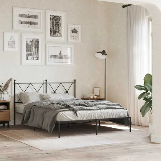 Sort metal sengeramme med sengegavl 140x190 cm