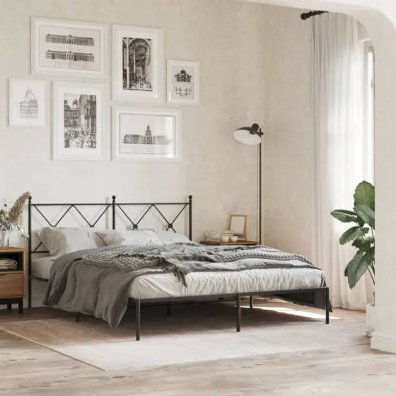 Sengeramme med sengegavl 160x200 cm - Sort metal