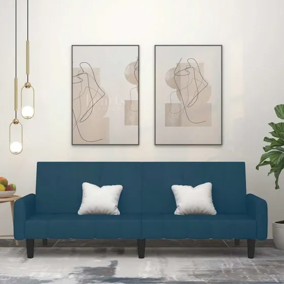 2-personers sovesofa i bl velour - omdannes til seng