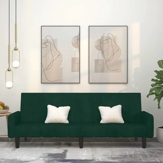 2-personers sovesofa i velour, mrkegrn