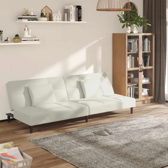 2-personers sovesofa i blt velour med 2 puder