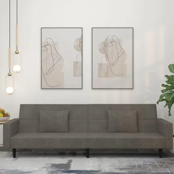 2-personers sovesofa i fljl mrkegr med 2 puder