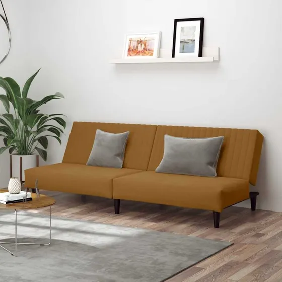 2-personers sovesofa i fløjl, brun
