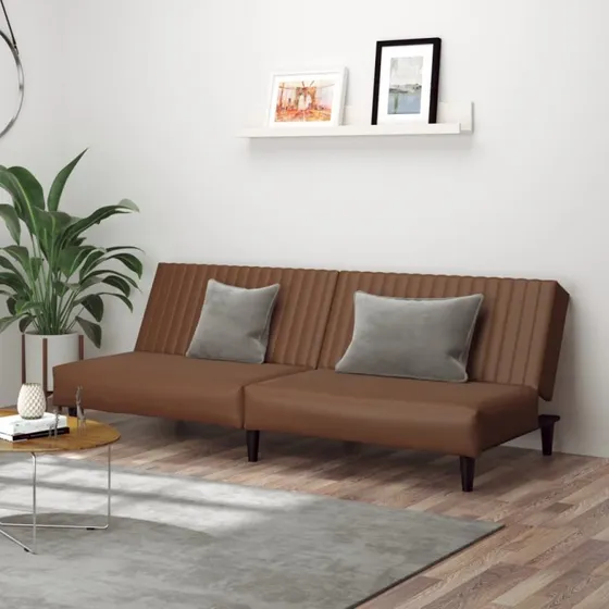 2-personers sovesofa i brun kunstlæder