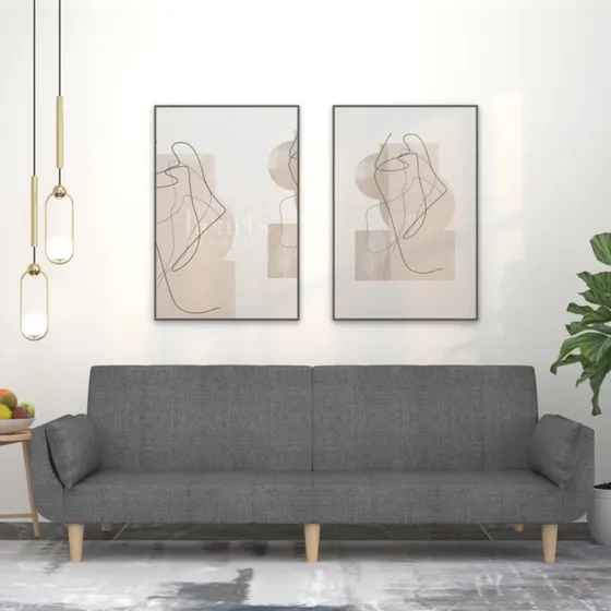 Sovesofa 2-personers lysegr stof med 2 puder