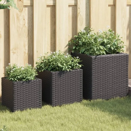 Plantekasser 3 stk. polyrattan sort - holdbare og vejrbestandige
