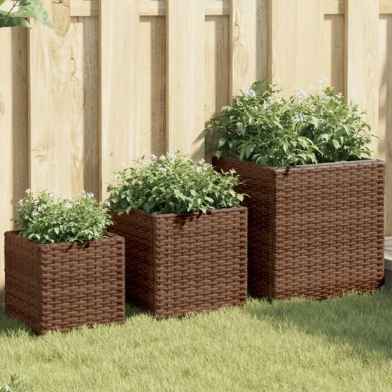 Plantekasser 3 stk. i polyrattan – brun