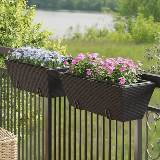 Plantekasser i polyrattan 2 stk. med kroge - sort
