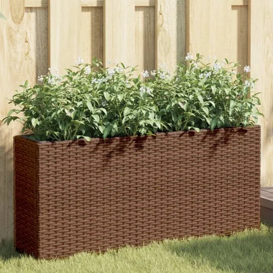 Plantekasse med hjul og 2 krukker 90x20x40 cm - polyrattan