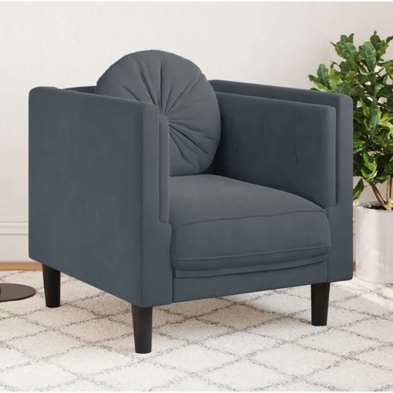 Lænestol i velour med hynde - mørkegrå