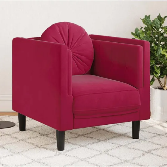 Velour lænestol med hynde, vinrød
