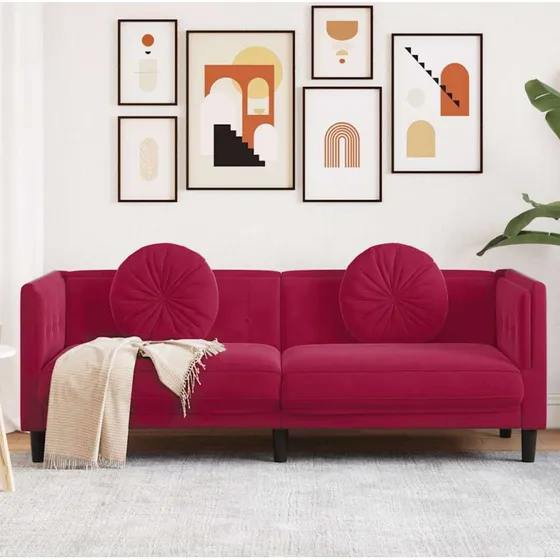 3-personers veloursofa med hynder - vinrd