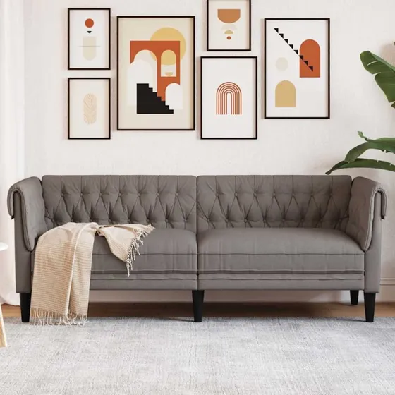 3-personers Chesterfield sofa i grbrunt stof