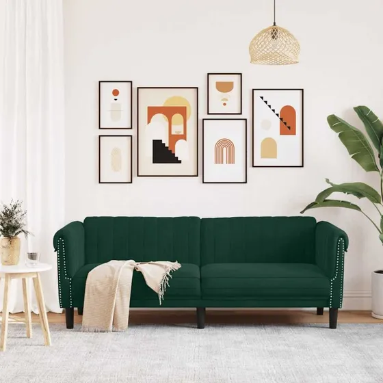 3-personers veloursofa mrkegrn