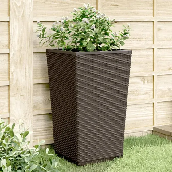 Plantekurve 4 stk. 32,5x32,5x57 cm – brun (PP, rattanlook)