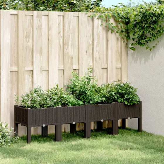 Plantekasse med ben 160x40x42 cm – PP rattanlook, brun